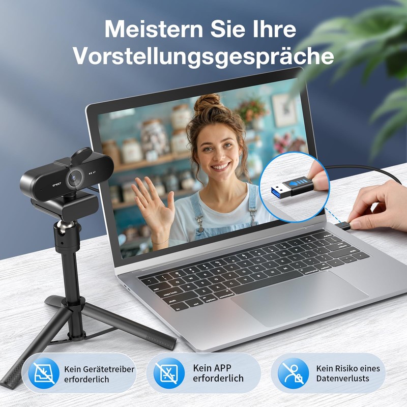 EMEET Webcam 4K, Nova 4K Webcam with Tripod, 2 Microphones