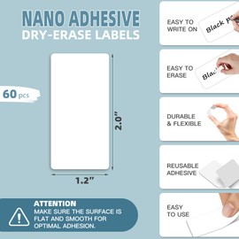 PPB Dry Erase Labels Sticky Notes for Containers, Reusable Waterproof Removable Stickers for Organizing, Freezer, Kitchens, Classroom, Whiteboard, All Purpose Use (1.2”x 2”, White, 60 Dots)