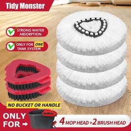 Mop Head & Scrub Brush Refill For O-Cedar EasyWring 1 Tank System Only. Bucket & Handle NOT Included. Perfect Suitable Cleaners Pack:_4mop+2brush（only fits O-cedar one tank old style)