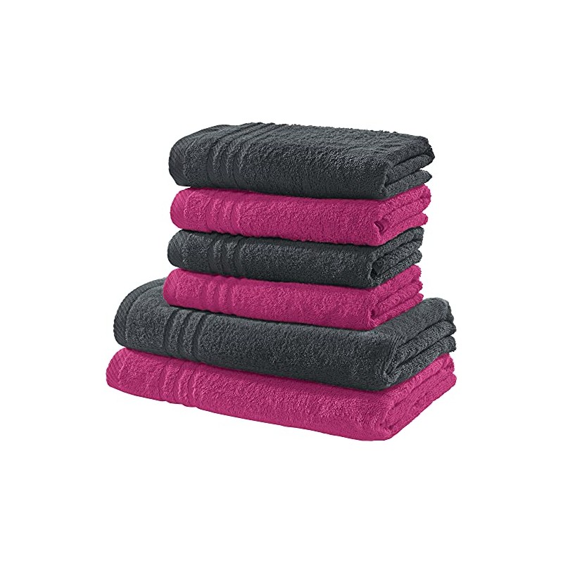 Redbest New York 2-Coloured Terry Towel Set 6-Piece Fuchsia-anthracite -