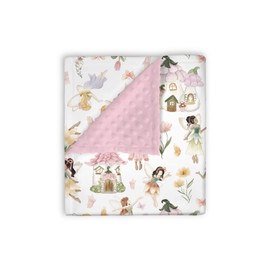 EyMzcod Mink Baby Girls Blankets Fairy Tale Garden, Watercolor Pink Magical Fairy Soft Double Layer Dotted Backing Receiving Swaddle, Newborn Infant Toddler Nursery Crib Bedding Shower Gift 30" x 40"