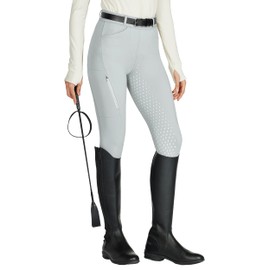 Willit Women's Horse Riding Pants Full Seat Silicone Equestrian Breeches Horseback Schooling Tights Zipper Pockets Light Grey XL