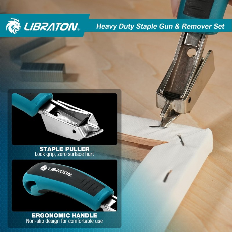 LIBRATON Heavy Duty Staple Gun for Wood Upholstery & Remover