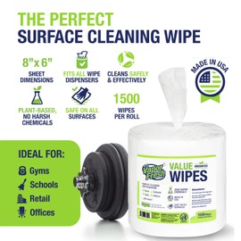 Vapor Fresh Value Wipes - 1,500 Count x 4 Rolls (6,000 Total Wipes) Plant Powered Commercial Grade Cleaner For Gym Equipment, Fitness Studios, Spas, Schools - Bulk Refill Rolls - Unscented