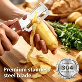 Pelador de verduras, pelador multifuncional de acero inoxidable, con mango de madera y abrebotellas, herramienta de cocina para pelar frutas, calabaza, patata, zanahoria, vegetarianos (3 piezas)