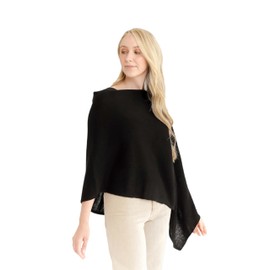 CLAUDIA NICHOLE by Alashan 100% Cashmere Luxe Dress Topper Poncho - Lightweight, Soft, Cozy & Versatile - One Size Fit with 60 Plus Colors- Great Gift Item - Black