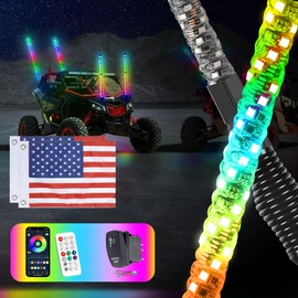 Autmens 2 Pack 3 FT Whip Lights with Upgraded Spring Base for UTV/ATV，Waterproof Brighter LED Whip Lights with App & Remote Control，Spiral Chasing Lighted Antenna Whip w/Rocker Switch for RZR SXS