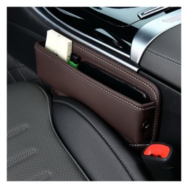 Ziciner Car Seat Gap Organizer, Premium Leather Auto Seat Storage Box, Vehicle Adjustable Front Seat Gap Filler, Car Seat Side Pocket Organizer for Phones, Glasses, Keys, Money, Cards (Coffee)