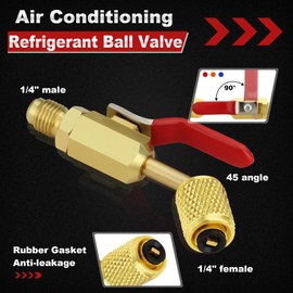 limontek Air Conditioning Refrigerant Angled Ball Valve for R410A R134A R12 R22 HVAC, R410A Adapter for Mini Split System 5/16” Female to 1/4” Male Flare