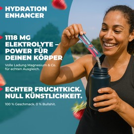 Electrolyte Powder - 30 Sticks - Hydration Aid with 9 Vitamins & Nutrients, Electrolytes - Vegan & Produced in Germany - Strawberry Flavour HydrationPro®