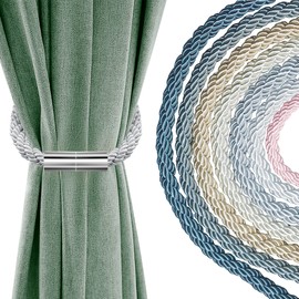 VIKIMORA 2 Pack Curtain Tiebacks for Draperys Gray, Strong Magnetic Curtain Tie Backs,Curtain Holders for Thick Drapes,Gray Cotton Rope Tie Backs for Heavy Duty Drapes,Gray