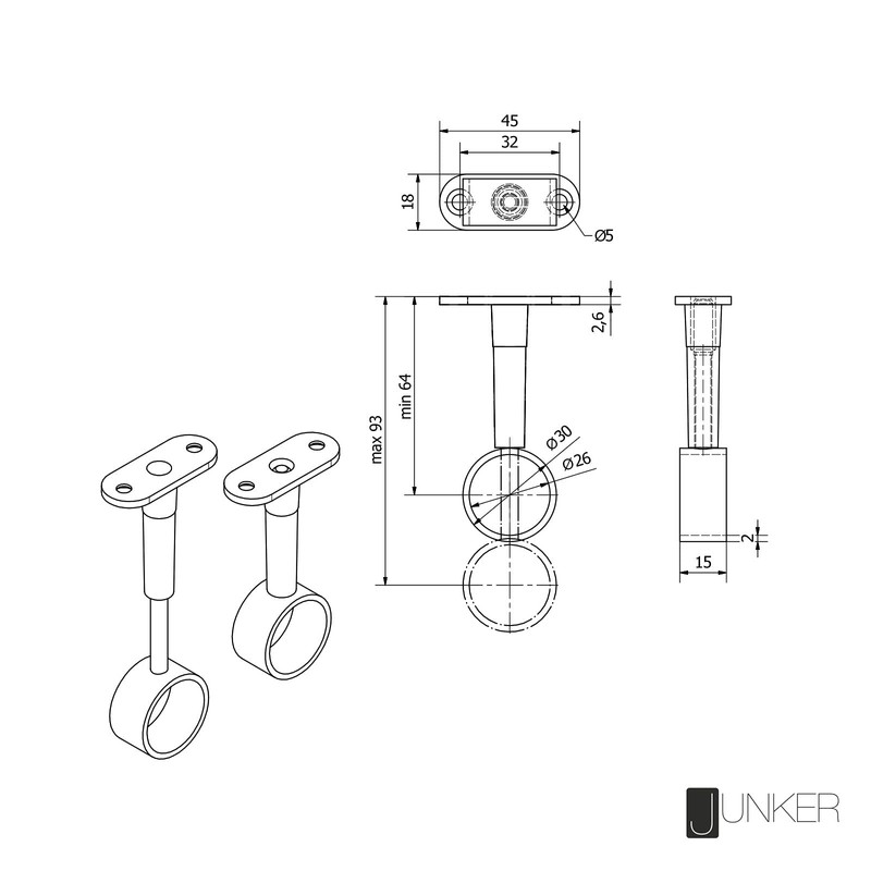 So Tech Wardrobe Rods for Round Wardrobe Pipes with 25