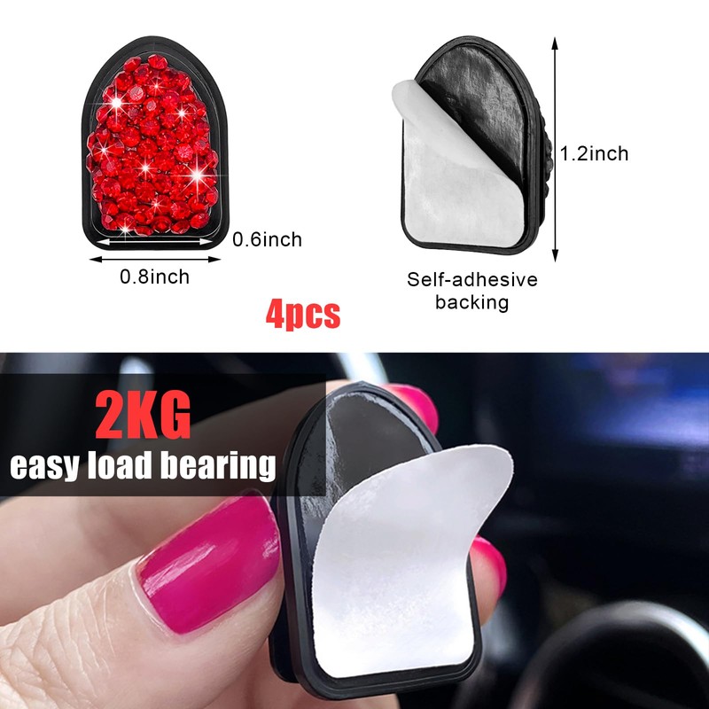 Yourkar 4PCS Bling Car Mini Hooks, Multifunctional Adhesive Small Auto