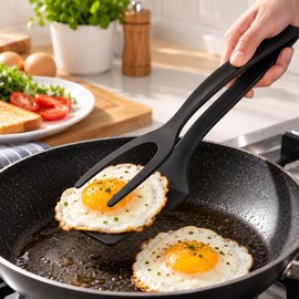 2-in-1 Grip Flip Spatula Tongs for Cooking – Easy Gripping and Flipping Tool for Eggs, Pancakes, Fish and More