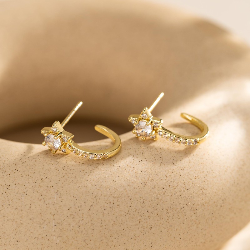 PRTGL Stud Earrings for Women - 14K Gold Plated Tiny