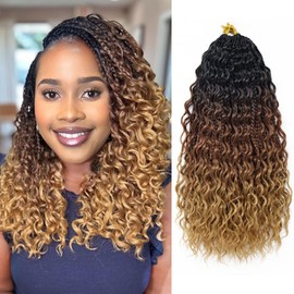 7 Packs Goddess Box Braids Crochet Hair 12 Inch 3 Tone Omber Brown and Blonde Boho Crochet Braids with Curly Ends Synthetic Bohemian Braiding Hair Extensions (1B/30/27)
