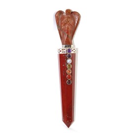 Jet International Red Jasper Angel Chakra Wand Stick Approx. 5.5 inch Energized Charged Cleansed Programmed Pure Genuine Stick Free Booklet Crystal Therapy Balancing Image is JUST A Reference