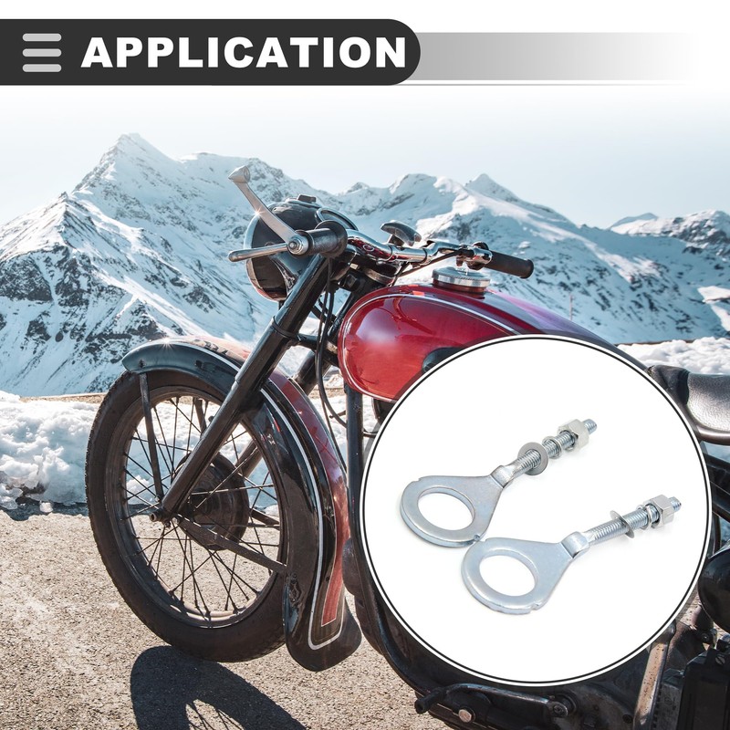 Motoforti Universal Chain Axle Adjuster, Metal, Silver Tone, 2 Pcs