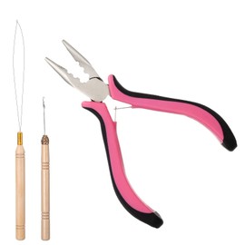 Hair Extension Kit, 3 pcs Hair Extension Pliers Hairs Tinsel Tool Bead Threader Loop Needle Pulling Hook Beads Device Needle Threader Hairs Tensile Kit for Women Feather Extensions Styling
