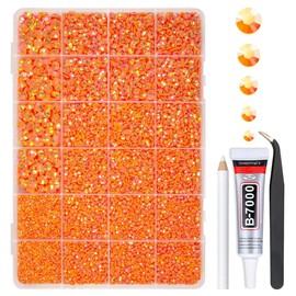 qiipii Orange AB Resin Rhinestones w B7000 Jewelry Glue for Bedazzling Crafting SS6 SS10 SS16 SS20 SS30 Flatback Jelly Stones Diamonds Gems Charms for Nails Face Eyes Makeup Tumblers Bottles Crafts