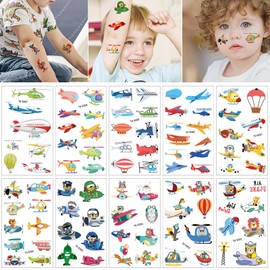 AIBAOBAO 180 Skin-Friendly Tattoos, Children's Tattoos for Boys / Children / Girls Fireman Planes Cool Set, Child-friendly Designs, Birthday Gift or Gift Idea, Temporary Tattoos (20 Sheets)