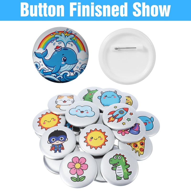 100 Sets 2.25 Inch Button Making Supplies, Complete 58mm Pin