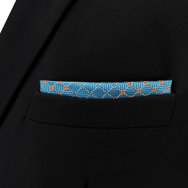 SHLAX&WING Blue Men's Pocket Square Silk Checkered 32cm Extra Large,