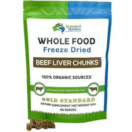 Grassland Nutrition Organic Liver Freeze Dried Chunks — High in Natural Iron, Vitamin A, B12 for Energy (120g)