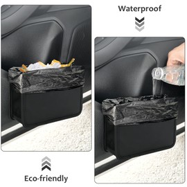 Accmor Car Trash Can, Collapsible Leather Vehicle Trash Bin Car Dustbin Garbage Organizer Holder with One Roll Trash Bag, Foldable Hanging Mini Cars Storage Bag Container for Auto, SUV (Black)
