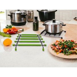 Pro Home Kitchen Trivet Stand Premium Worktop Saver Stainless Steel Stand Heat Resistant Anti Slip For Hot Cooking Pots & Pans (Green, Pack of 2)