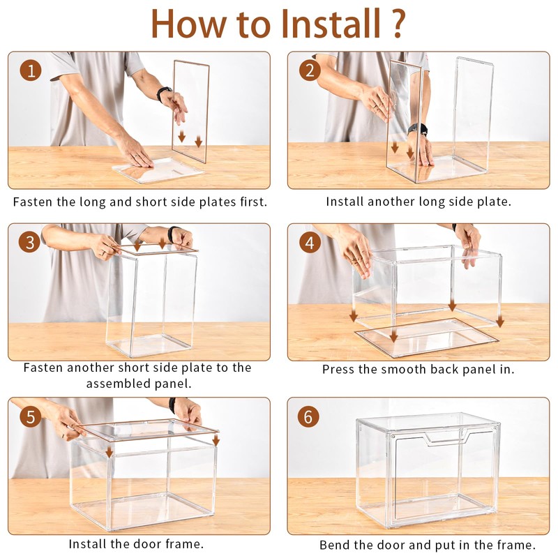 Freebat Stackable Storage Bins, Clear Acrylic Display Case, 5-Pack Acrylic