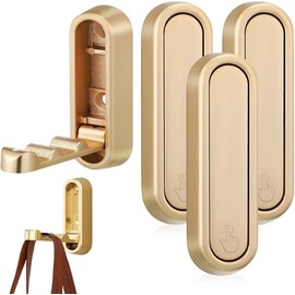 4PCS Folding Coat Hook, Gold Zinc Alloy Folding Wall Hooks for Hanging Coats，Robe Hooks Wall Mounted for Hanging Coat Towels Clothes Hat Bags Keys，Wall Mount Installation