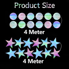 Round Paper Garland Glitter, Circle Dots Garland, Glitter Paper Garland, Circle Dots Hanging, 4 Pieces Hanging Iridescent Round Garland for Birthday Wedding Party Decoration (Colour)