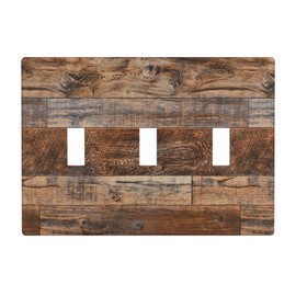 Brown Rustic Wood Triple Light Switch Cover Plate 3 Gang Toggle Switch Plate Farmhouse Decorative Wall Plate Accessories, Standard Size, 4.50 x 6.38 Inch