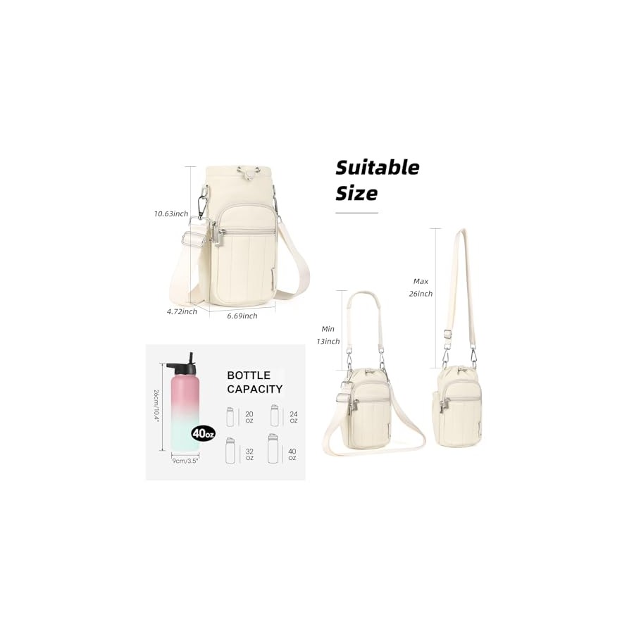 Rueesh Insulated Water Bottle Holder Bag with Adjustable Strap