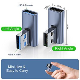 Paquete de 4 adaptadores USB 3.1 de 90 grados, 2 ángulos izquierdos y 2 ángulos rectos: adaptador USB A macho a hembra para PC, portátil, cargador USB A de coche, banco de energía y la mayoría de dispositivos USB