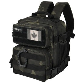 9L Mini Tactical Backpack, Small Gym Backpacks Sport Bag for Men Women Molle Military Pack with CA Flag Patch and Carabiner (Gray Camo)