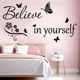 Inspirational Wall Decal Believe in Yourself Decal Wall Quote Sayings Stickers PVC Wall Sticker Motivational Quote Saying Decal Peel and Stick Art Positive Word Sayings Message Home Office Decor