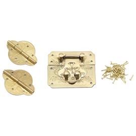 Retro Brass Style Hardware Sets, Decorative Cabinet Jewelry Box, 1Pc Antique Buckle Wooden Box Brass Latch Hasps 52x65mm, and Antique Bronze 2Pcs Brass Hinge 44x33mm, and Some Screws