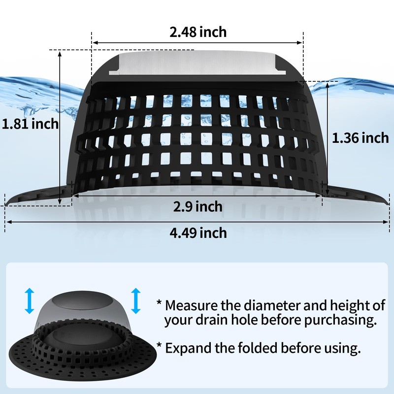 Aluvor Shower Drain Hair Catcher, Bathtub Drain Cover Foldable Silicone