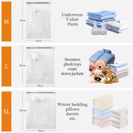 Roqao Vacuum Storage Bags, 12 Pack Space Saver Vacuum Storage Bags (4 Medium + 4 Large + 4 Jumbo), Vacuum Seal Bags for Clothing and Comforters, Heavy Duty Vaccine Sealed Storage for Travel, Luggage