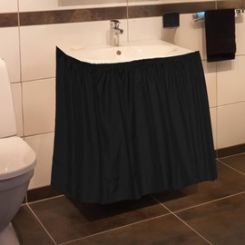 Lyreh Sink Skirt for Bathroom, 32.7x55.1in Polyester Decorative Sink Curtain Bathroom Waterproof Under Skirt Curtain Practical Accessories Supplies for Kitchen Laundry Room Decor (Black)