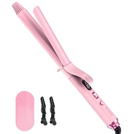FARERY Long Barrel Curling Iron 1.25 inch, 11 Adjustable Temp, Include Clips & Silicone Pad, Comfort:_1 Inch (Sakura Pink)