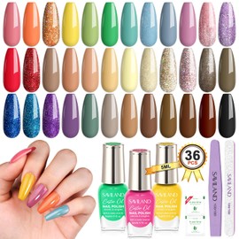 SAVILAND 39pcs Fingernail Nail Polish Set Quick-Dry: 2024 36 Colors Lockes X Tech Regular Nail Polish Kit Plant-base Castor Oil Vitamin E Toe Polish with Top Base Polish Coat Gift Set for Women