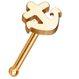 PiercedOff Rose Gold Tone IP over 316L Surgical Steel Nose Bone Stud with Anchor Head - Thickness 20GA (0.8mm) / Length 6mm / Anchor Size 4mm