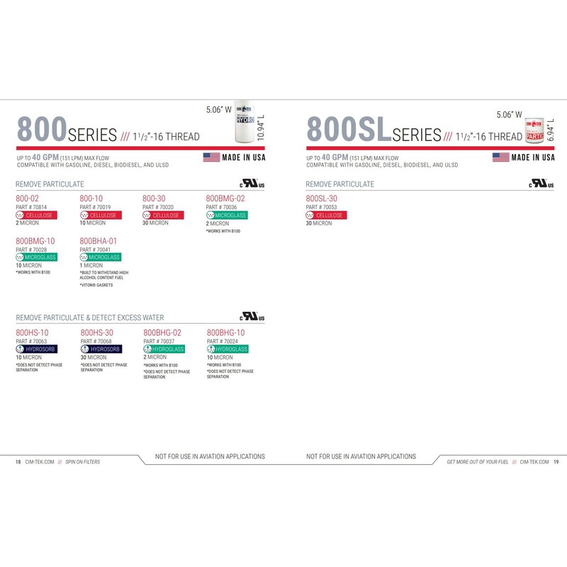 Cim-Tek 70063 800HS-10 Fuel Dispenser Filter, 10 Micron Water