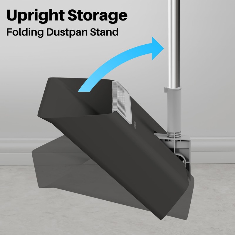 JOYMOOP Black Broom and Dustpan Set, Upright Angle Design with