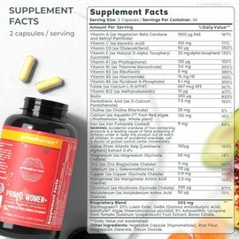 Primal Harvest Mujeres +, Multivitamínico Vitamina A, Vitamina C, Vitamina D y E, Vitamina B12, B6, Biotina, Suplementos de zinc, 1 paquete de 60 cápsulas