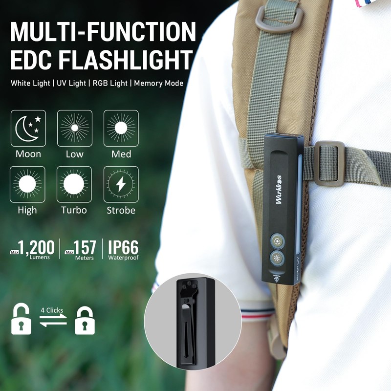 Wurkkos HD01 UV Flashlight, Rechargeable EDC Flashlight, Led Flashlight with