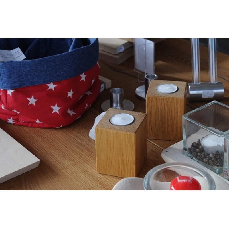 moritzhome Solid Wood Tea Light Holder Oak